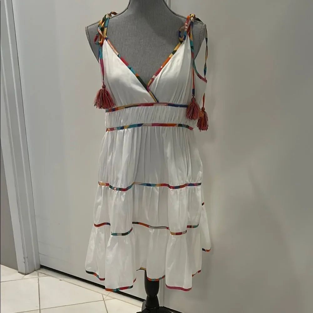 Antonio Melani White Sleeveless Dress with Multicolor Accents